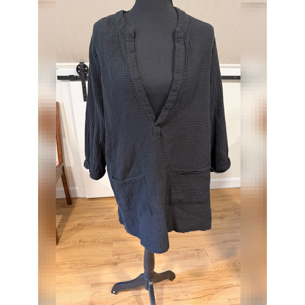 Kona Sol Womens Black Gauze Swim Coverup Large Pockets Oversized Lagenlook